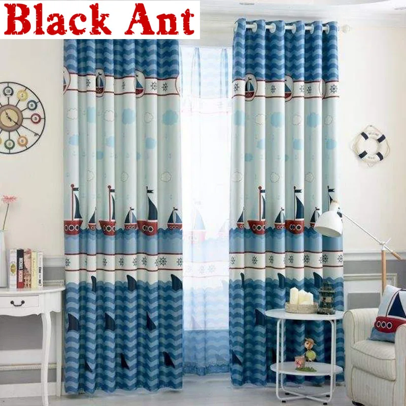 

Pirate Ship Curtain For Kids Boys Bedroom Blue Sea Printed Cartoon Modern Shade Window Drapes Living Room Tulle Cortinas X751#4