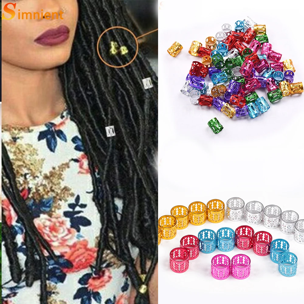 

100 Pcs/bag Hair Dread Braids Gold Silver Micro Lock Tube Beads Adjustable 8x9mm Cuffs Clips for African Braids Hair Accessories