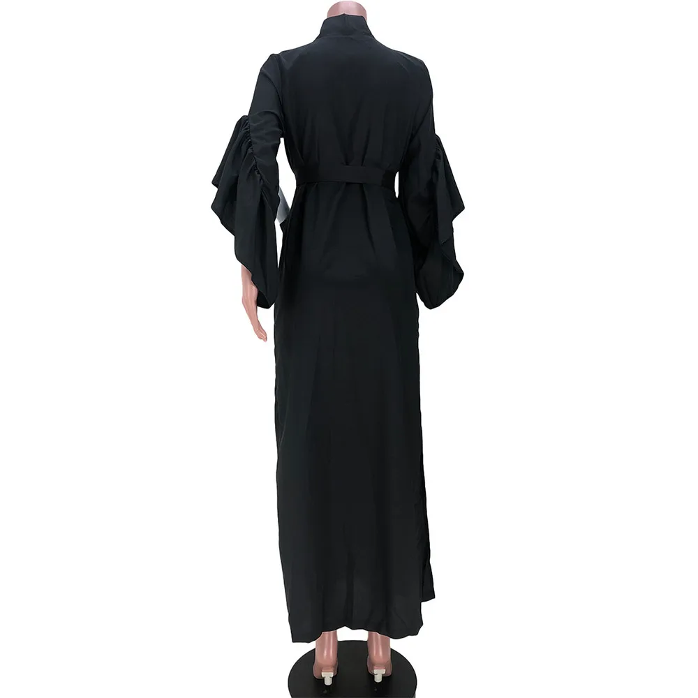 Женское платье-макси с каскадными оборками V-образным вырезом и карманами |