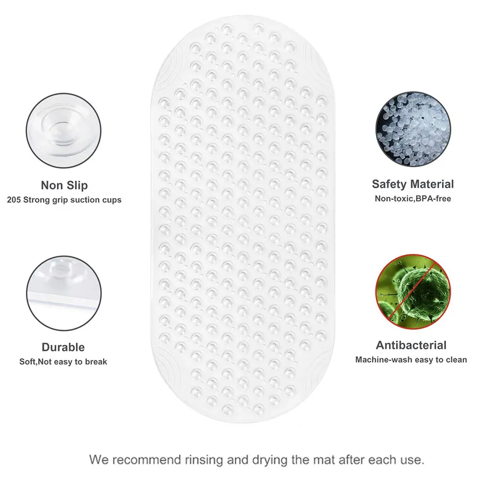 

Bath Mat Soft Carpet Non-Slip Shower Pad Tub Mat With Suction Cups Drain Holes For Bathroom 88x40cm Transparent Multi Color