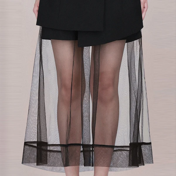

LLZACOOSH Runway Summer Off Shoulder 2 Piece Set Women Double-breasted Bow Tops + Mesh Patchwork Black Long Party Skirts Suit