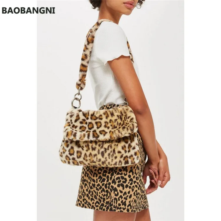 

Fur Bag animal print leopard bag women ladies winter warm crossbody bags famous Brand Large Capacity shoudler Clutch new