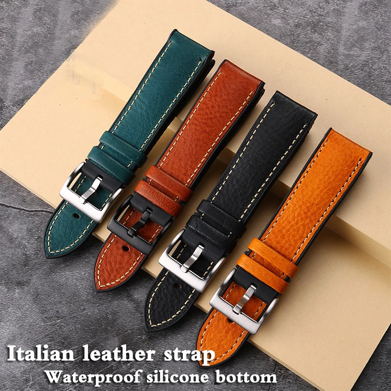 20mm 22mm 24mm Italian Leather Silicone Bottom Watch Strap Men Waterproof Rubber Wrist Band Bracelet Accessories for Omega