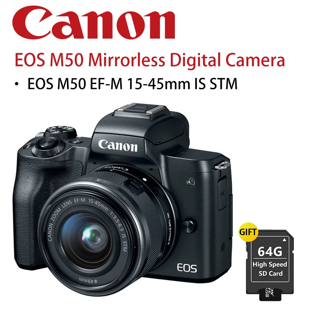 

Беззеркальная цифровая камера Canon EOS M50 с объективом 15-45 мм (черно-белая)