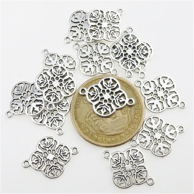 

25pcs Antique Silver Plated Flower Charm Connectors for Making Bracelet Handmade DIY Jewelry 12932