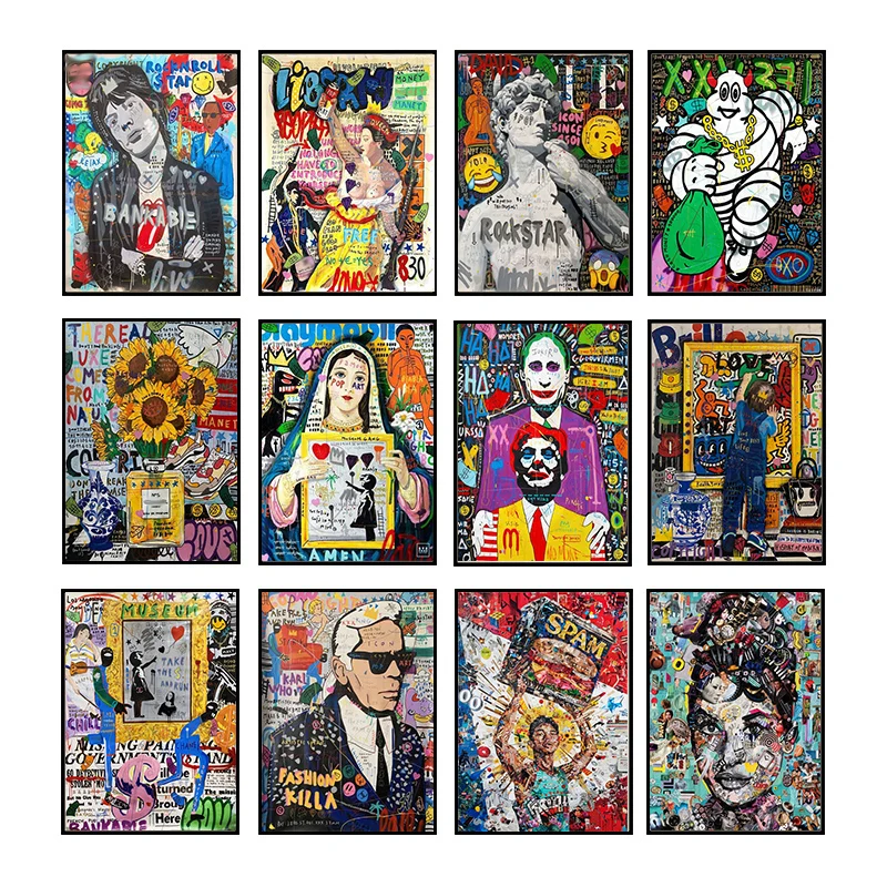 Портретные плакаты и принты Давида в современном уличном стиле граффити на