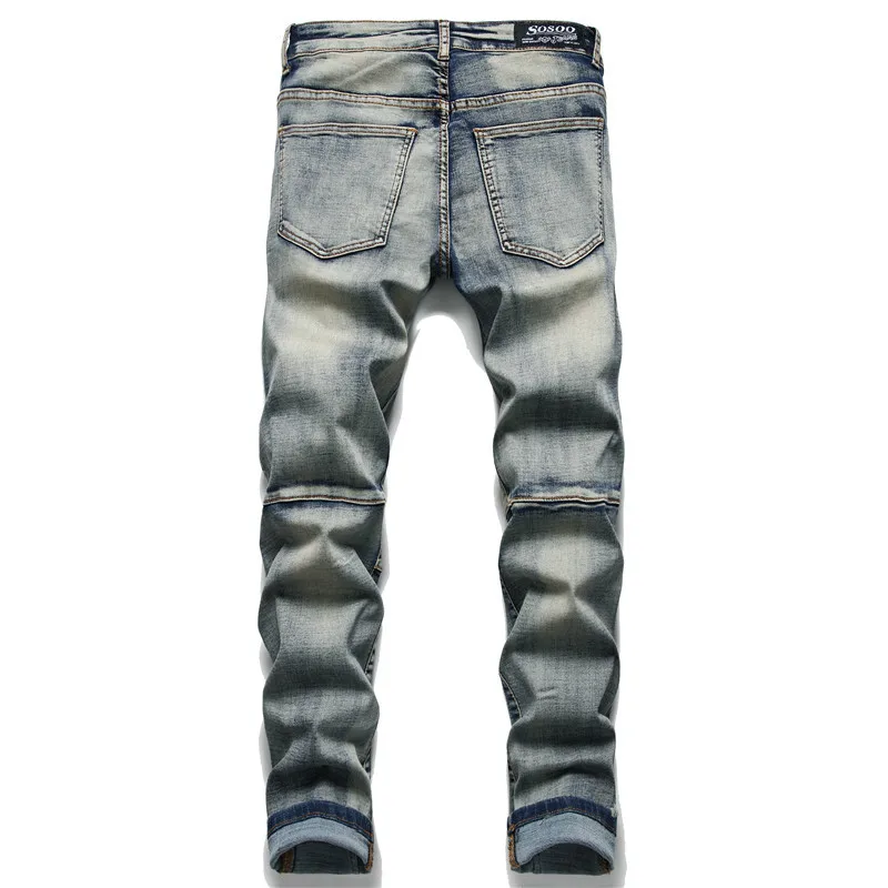 

ABOORUN 2021 Men's Fashion Biker Jeans Vintage Ripped Motorcycle Denim Pants