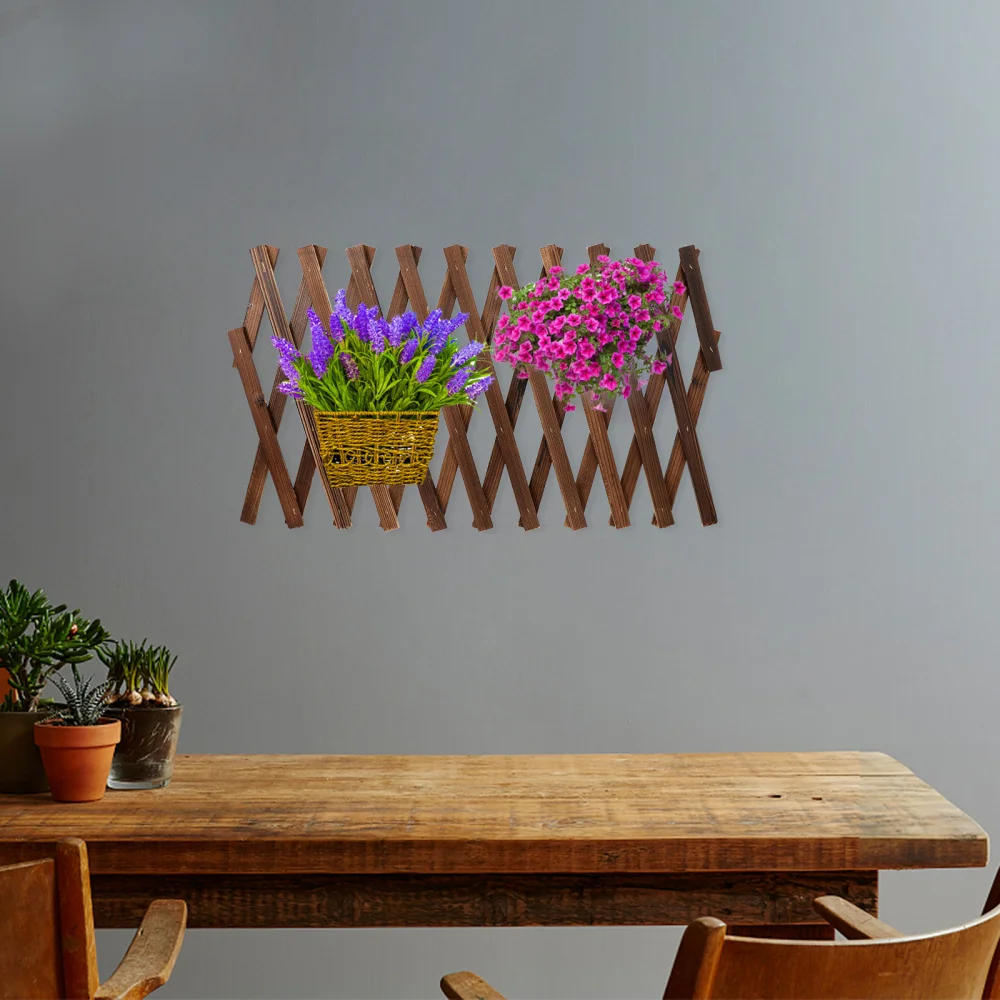 

1pc Fence Shaped Folding Flowerpot Rack Wooden Balcony Flowerpot Rack (Brown)