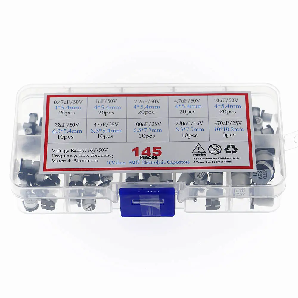 145 шт. 10 значений SMD 0 47 до 470 мкФ 16V алюминиевая крышка 25В 35В с алюминиевой крышкой