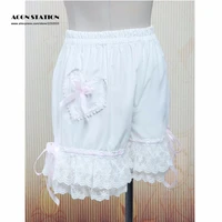 new white cotton loilita bloomers lace trim heart shape pocket bow ribbon women maid outfit anime bloomers shorts for women