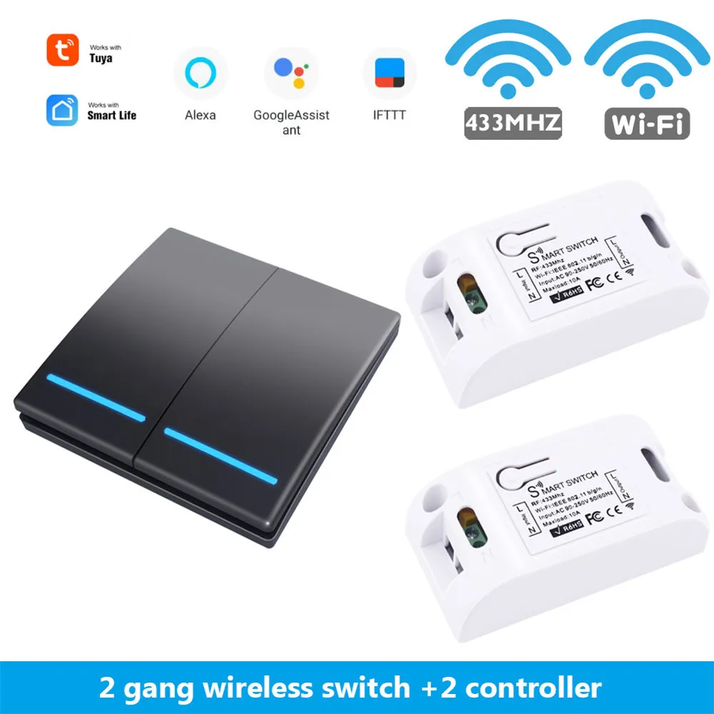 B 2 gang 2 Receiver SMATRUL Tuya Smart Life APP push Wi-Fi переключатель светильник AC 110 В 220 В RF 433 МГц настенный DIY релейный таймер модуль Google Home Amazon Alexa - Цвет: B 2 gang 2 Receiver