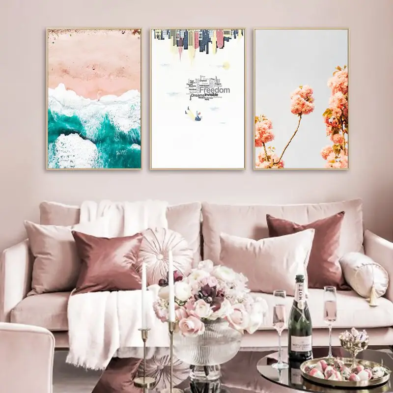 Цветок на берегу океана пейзаж абстрактный город отражение плакат Wall Art Холст