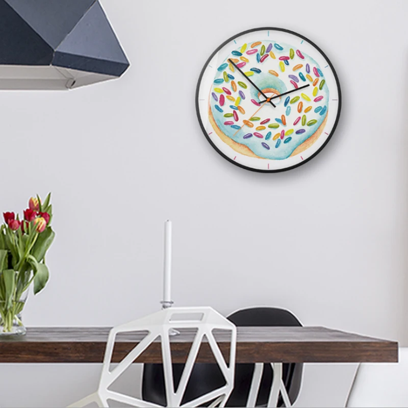 Донаты 3D Металлические Кварцевые Настенные Часы Для Домашнего Украшения Бесшумный Механизм Современный Дизайн Мут Duvar Saati On.