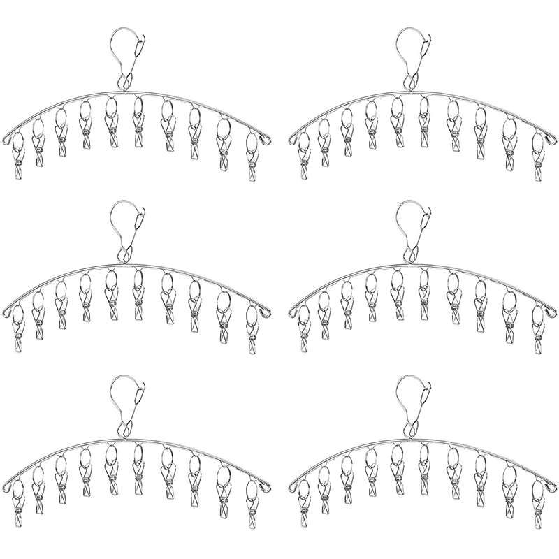 

Clothes Hanger with 10 Clips Laundry Drying Rack 6 Pack, Clothes Drying Rack Stainless Steel Sock Hangers Windproof Clip