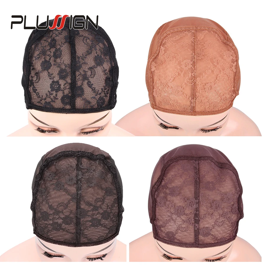 Plussign Best Easy Cap 5Pcs/Lot Wig Cap For Weave Brown Lace Wig Cap Hair Weaving Nets Double Lace Net For Wig Making