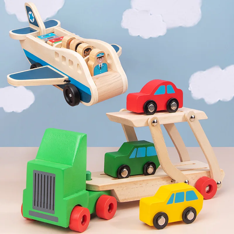 

Explosive Wooden Transportation Toy Montessori Concept Education Children's Educational Toys Wooden Hauler Aircraft Car Model