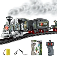 electric smoke remote rail train simulation model rechargeable classic steam train childrens toy suit