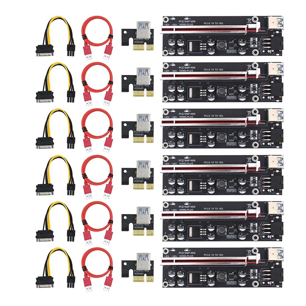

6Set VER009S Plus PCI-E Riser Card PCI Express 1X to 16X USB 3.0 Cable SATA to 6Pin Connector for Graphics Video Card