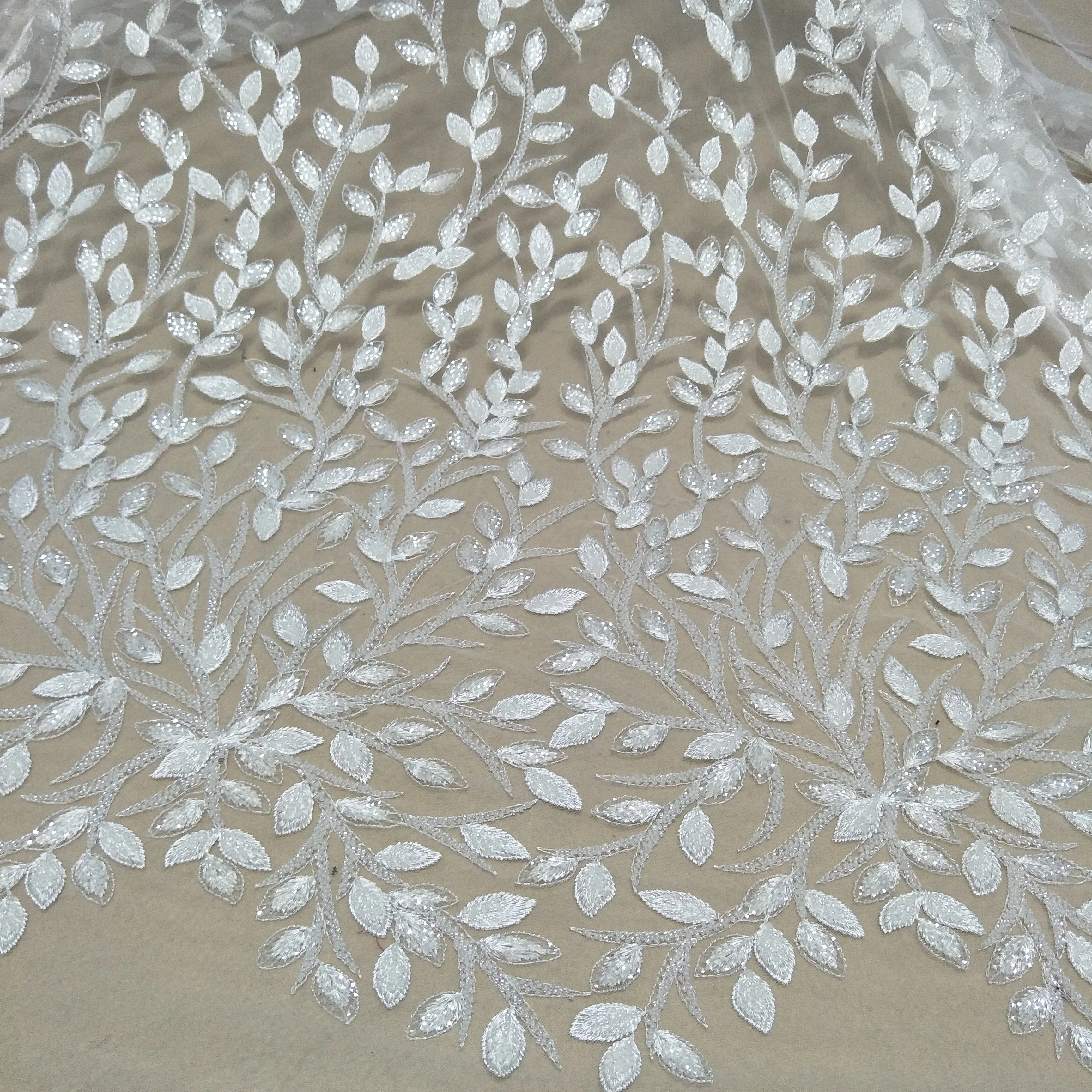 

fahsion beading lace fabric tulle lace fabric with beads elegant bridal dress lace fabric 130cm width ivory lace