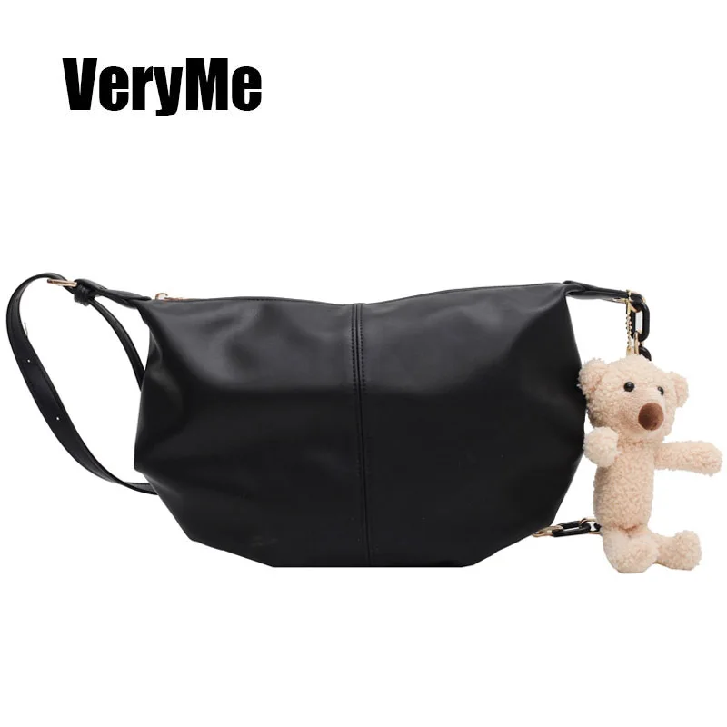 

VeryMe Soft Leather Single Women Shoulder Bag Solid Color Handbag Tote For Ladies Kawaii Simple PU Daily Bags Bolsos Para Mujer