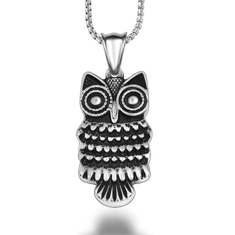

Hemiston Fashion Titanium Steel Jewelry Classic Big eyed Owl Necklace Fashion Horn Pendant Accessories Punk Necklace