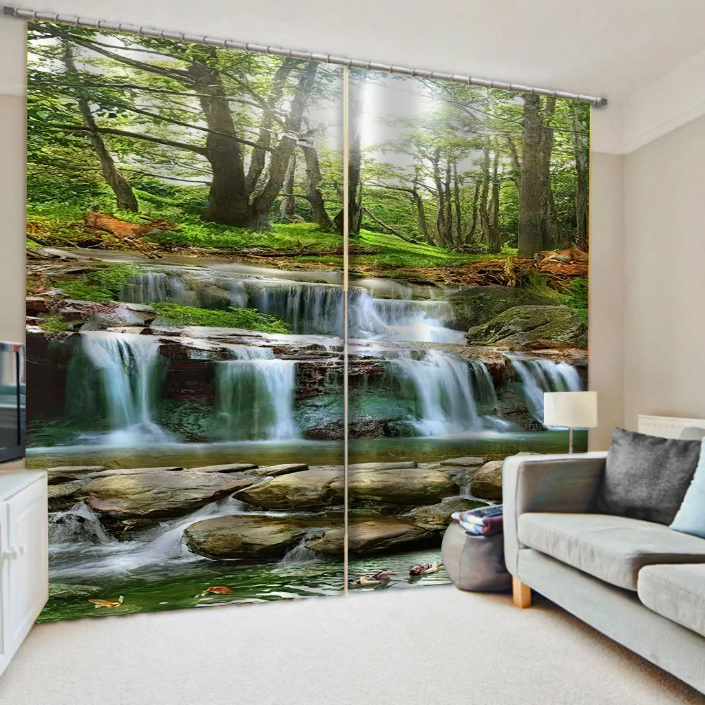 

Beautiful 3D Waterfall Scenery Blackout Curtains Window Forest Tree Curtains For Living Room Bedroom Kitchen Door Drapes Fabric