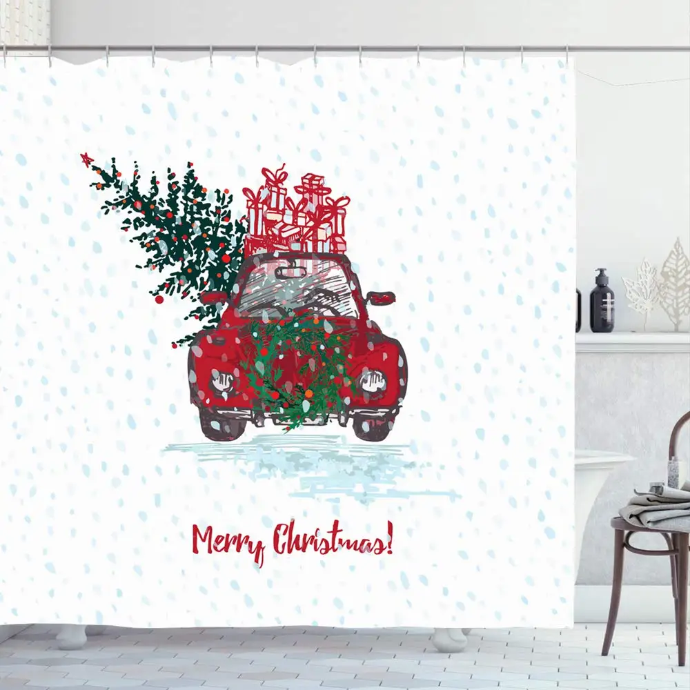 Набор душевых штор с крючками 72x72 дюйма праздничный ручной эскиз Снежный