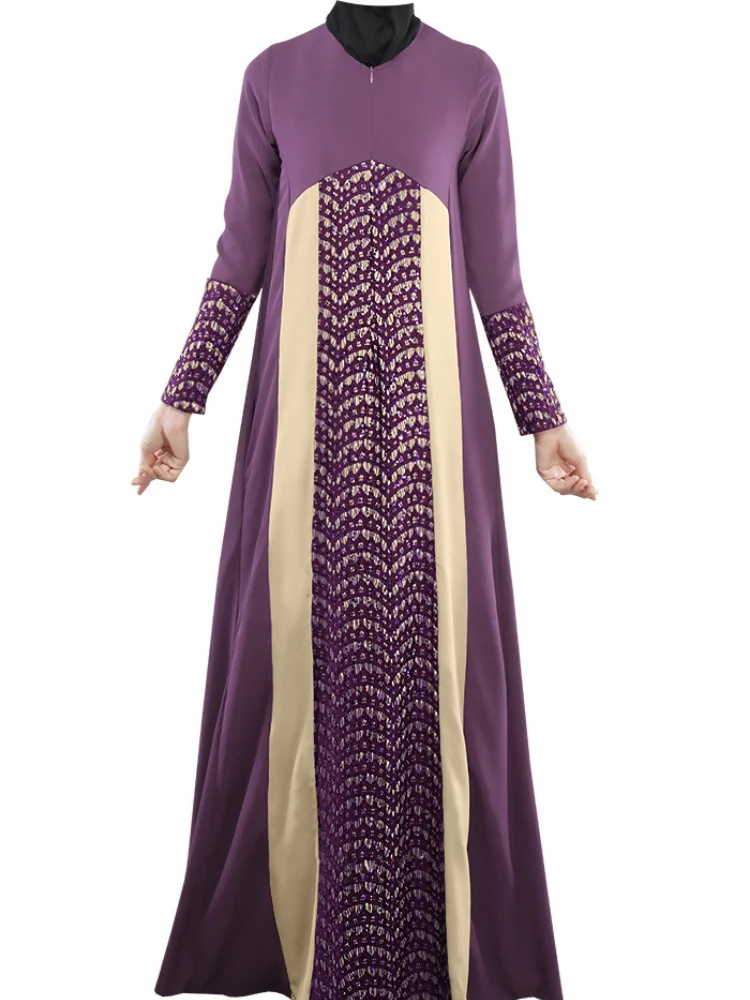 

New Dubai Arabian Robe Middle East Clothing Muslim National Dress Long Skirt Lace Stitching Robe Muslim Sets Turkish Clothing