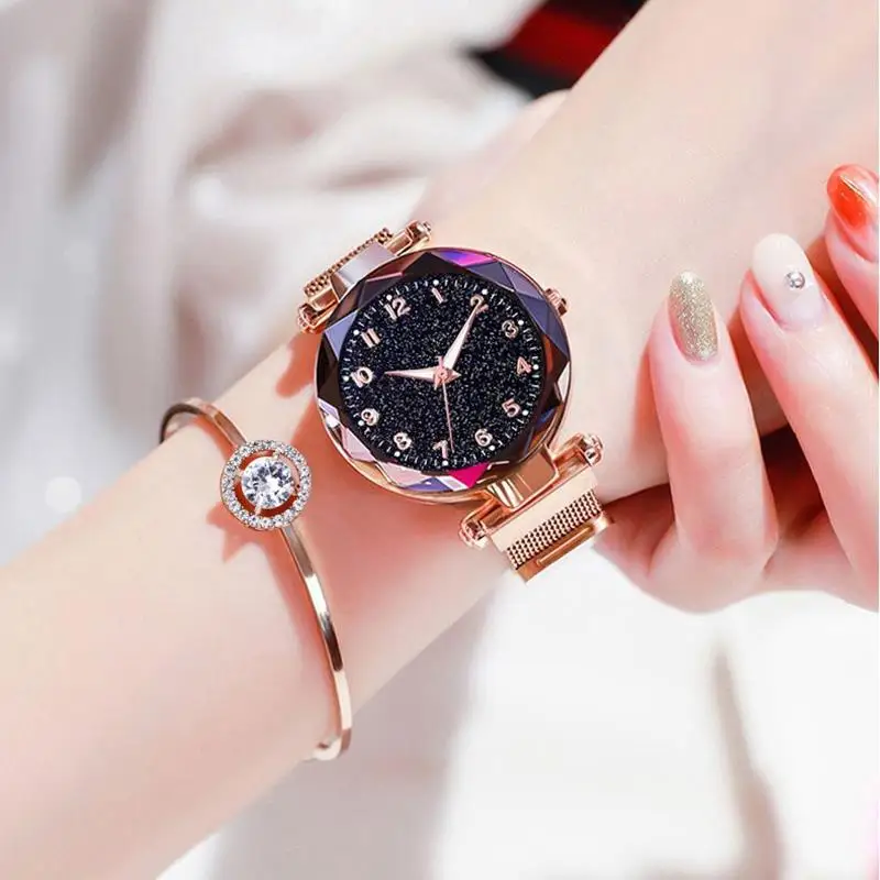 Звездное небо женские часы магнитная сетка ремешок Кварцевые Wrustwatch роскошные