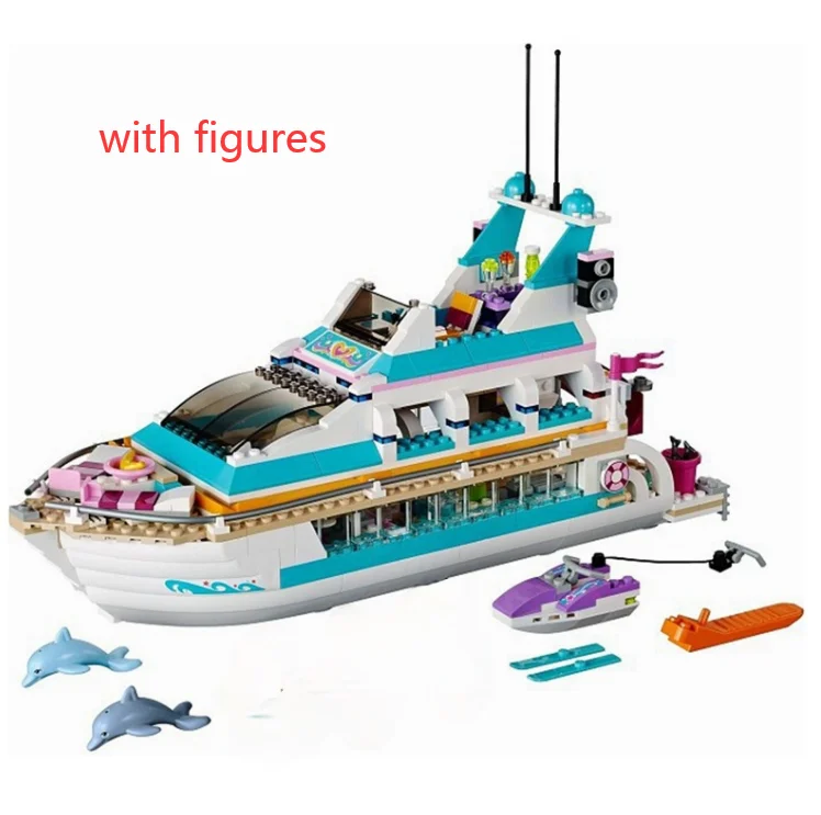 

Girls Series 41015 Holiday Boat 3D Dolphin Cruiser Building Blocks Children's Toys Compatible Friends Gifts Dolphin Yacht Toys