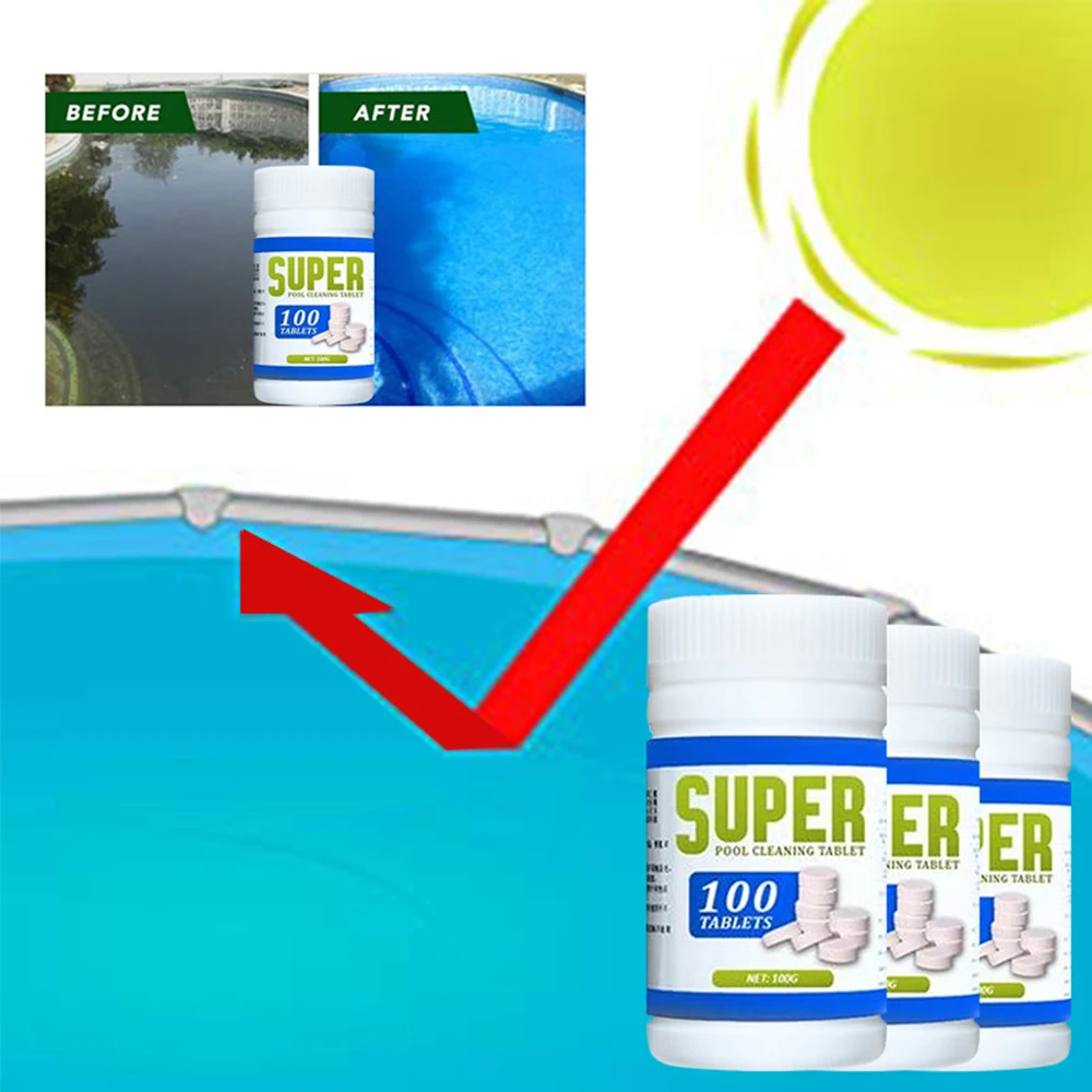 100 шт./компл. таблетки для очистки бассейна шипучий хлор многофункциональные