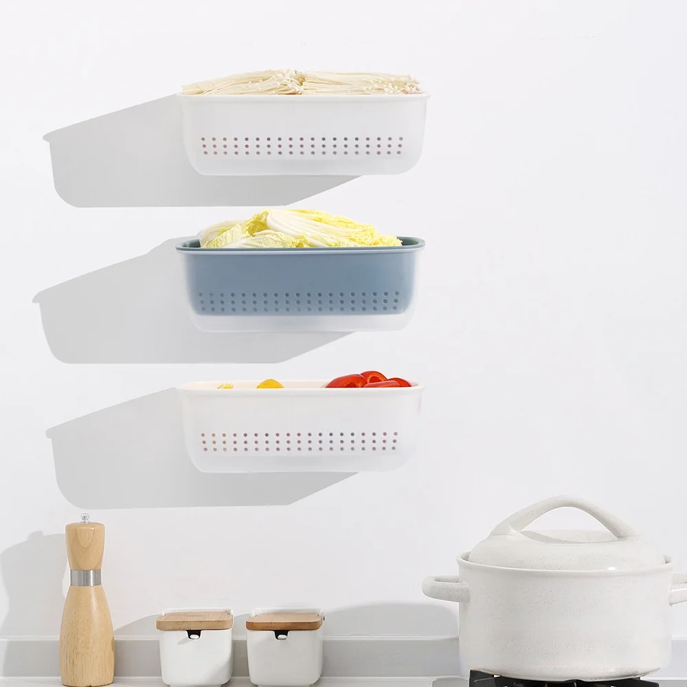 

Creative Double Drain Basket Hanging Food Fruit and Vegetable Storage Box Kitchen Cabinet Door Hanging Kitchen Gadgets
