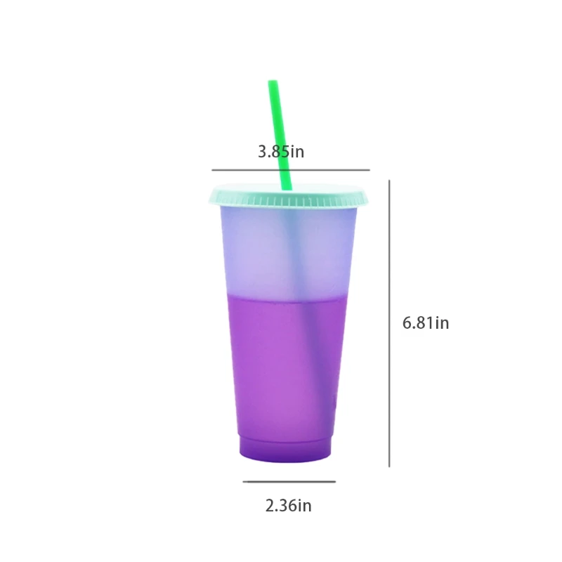 

5 Pcs Temperature Change Color Changing Rainbow Cup with Straw and Lid Reusable