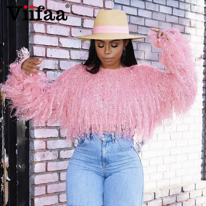 

Вязаный пушистый укороченный свитер viнастроа с вырезом лодочкой и бахромой 2021, женская одежда, Модный пуловер, уличная одежда, рождественский джемпер