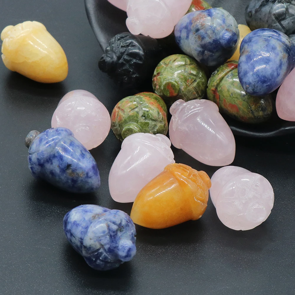 

Natural Gem Crystal Agate Rose Quartz Amethyst Hazelnut Pine Nut Cone Creative Carving Fruit Mini Ornament Decorations