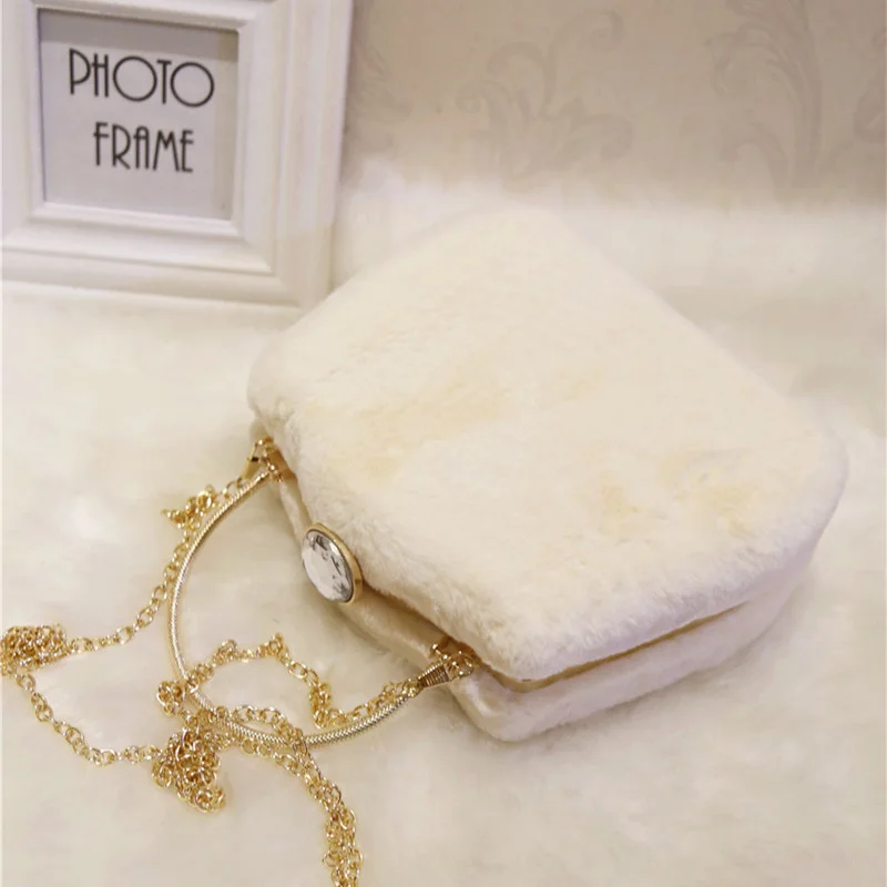 Женский клатч из искусственного кроличьего меха сумка на плечо с застежкой