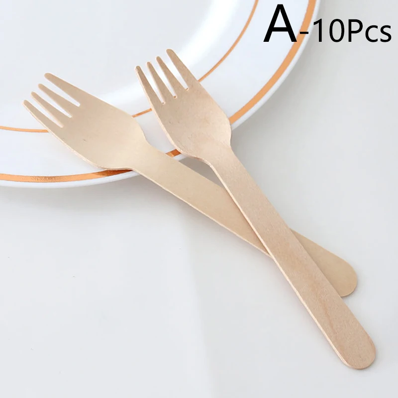 10pcs Bamboo And Wood Tableware Biodegradable Wooden Knife Fork Spoon Outdoor Travel Portable Tableware Set Kitchen Appliance