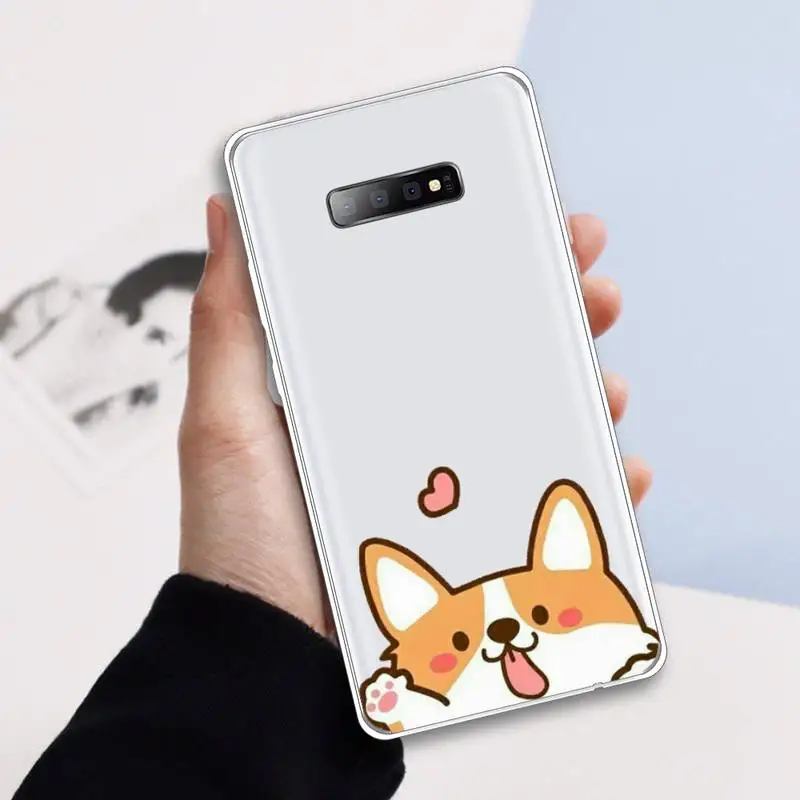 

Cartoon Corgi Dog Cute animal Phone Case Transparent For Samsung Galaxy A 71 21s S note 8 9 10 plus 20 ultra