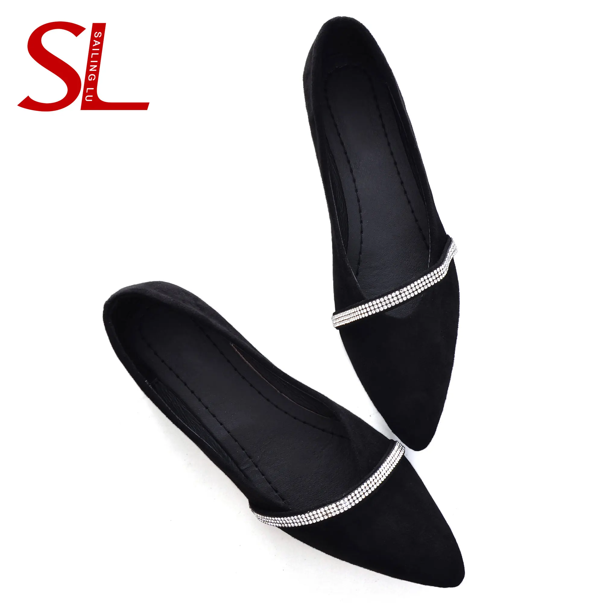 Парусиновые черные модельные туфли LU с кристаллами Вечерние балетки из