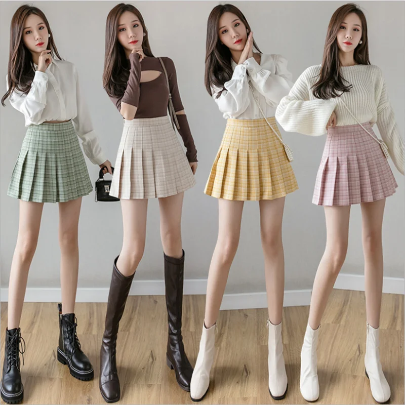 

New Plus Size Harajuku Short Skirt Korean Style Plaid Skirt Women Zipper High Waist School Girl Sexy Mini Pleated Skirt