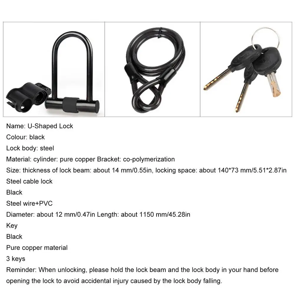 

Bike U Lock Heavy Duty Security Theft Spiral Steel Cable Universal Bicycle Motorcycle Lock Portable Bike Lock MTB Accessories