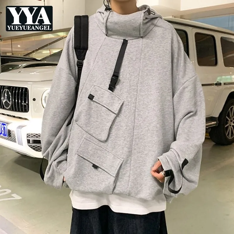 

High Street Multi-Pockets Sweatshirt Men Loose Casual Hooded Tops Autumn Full Sleeve Pullover Outerwear Male 5XL