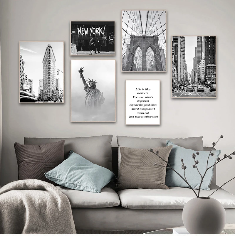 

Nordic s And Prints Wall Art Canvas Painting Famous Scenery New York Statue Of Liberty Black White Picture Home Decoration