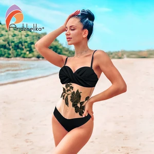 Andzelika bikini женский купальник монокини с сеткой и рисунком на передней части изделия. Эффект пуш апп