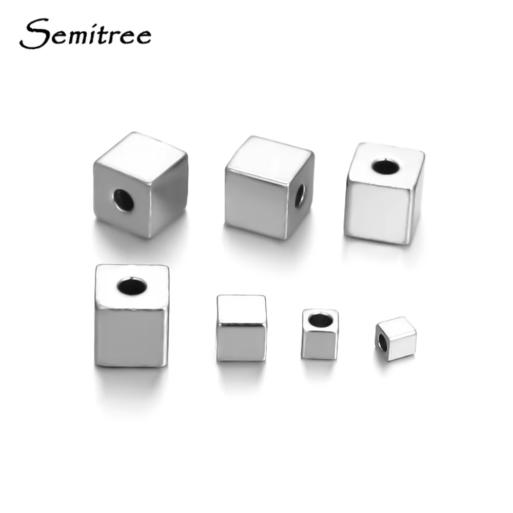 Semitree 50Pcs 2.5mm 3mm 4mm 6mm Stainless Steel Cube Spacer Beads Square Loose Beads for DIY Bracelet Jewelry Making Material