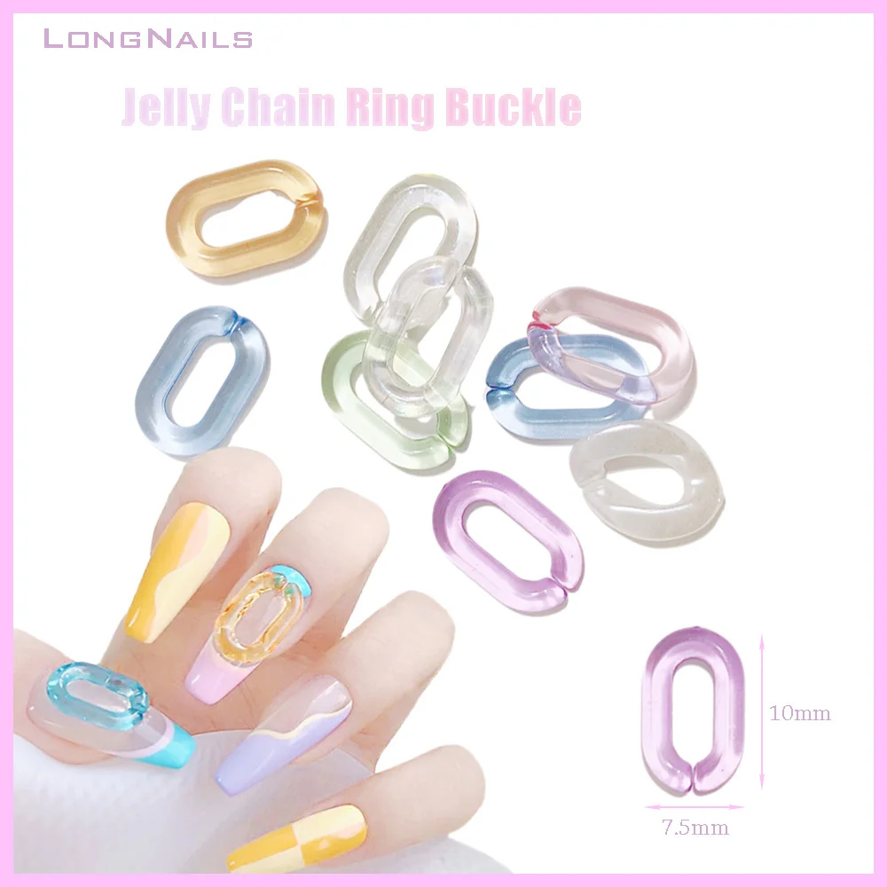 

20pcs/lot Japanese Cute Ring Buckle Decor Candy Color Rainbow Jelly Transparent DIY Chain Hoop Resin Nail Oval Ring Ornament ZD4