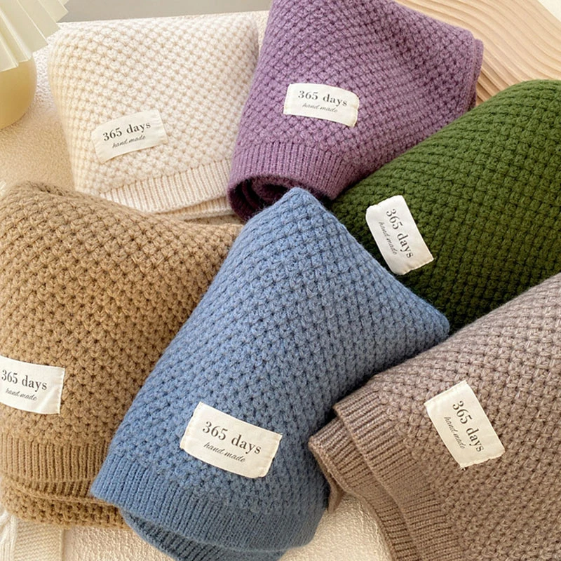 

Зимние толстые Искусственные вязаные однотонные универсальные шарфы унисекс для мужчин и женщин модные длинные шали уличные аксессуары