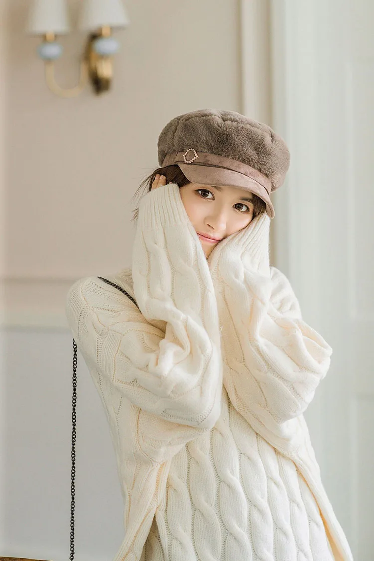 MAERSHEI/ Модные женские береты gorras, женская шапка в стиле милитари с кроличьим мехом, утолщенная теплая плоская кепка, восьмиугольные шапочки Newsboy