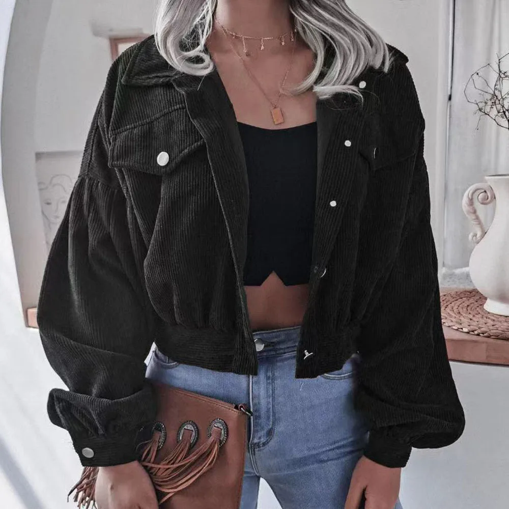 

2021 Spring Autumn New Fashion Casusal Vintage Woman Jacket Plain Button Patchwork Long Sleeve Slim Women Short Jackets