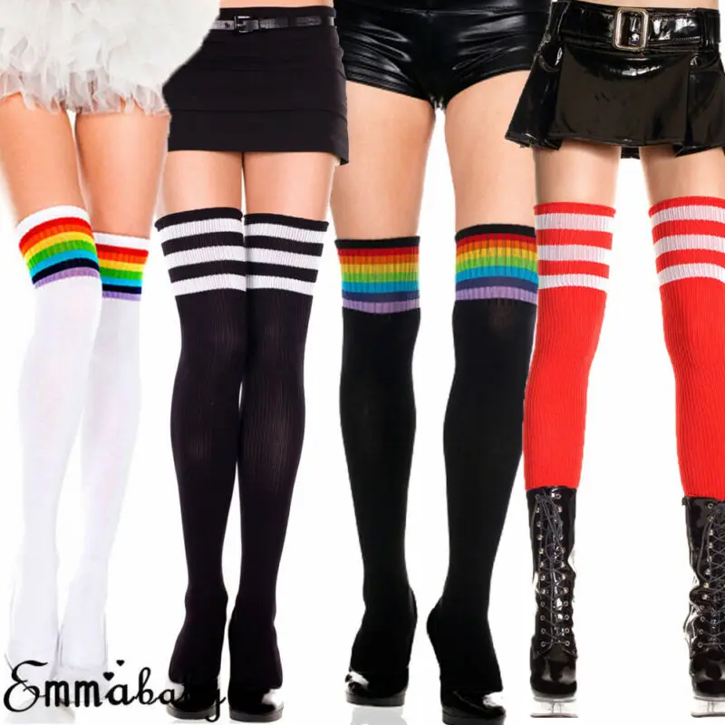 Женские вязаные длинные носки в полоску повседневные теплые выше колена для
